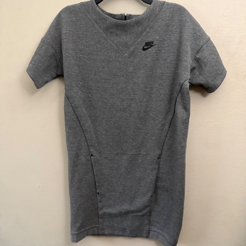 Nike Tech Fleece Dress Grey Short Sleeve Back Zip Athletic Mini XS